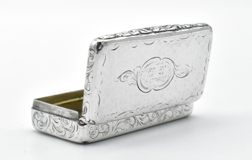 Antique Victorian Solid Silver Snuff Box 1845 Edward Smith