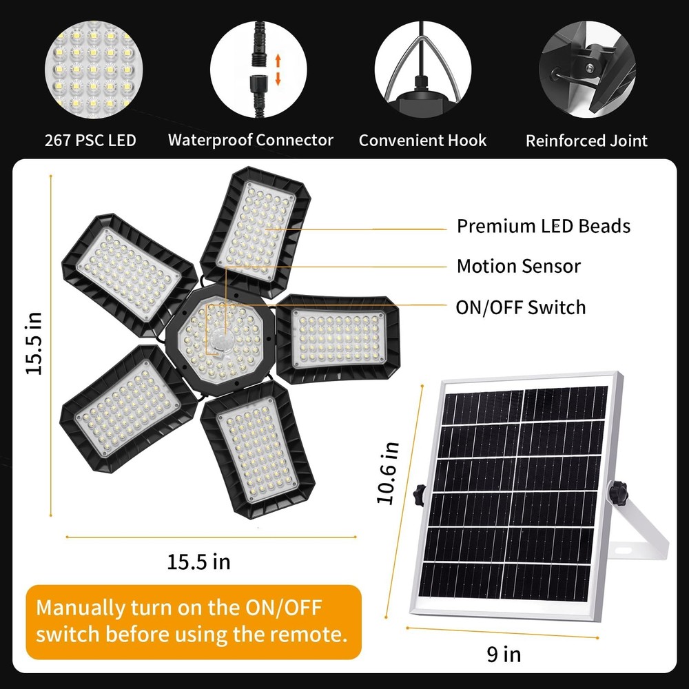 Solar Light for Shed with Constant On & Motion Activated Simple 2 Modes Tempe...