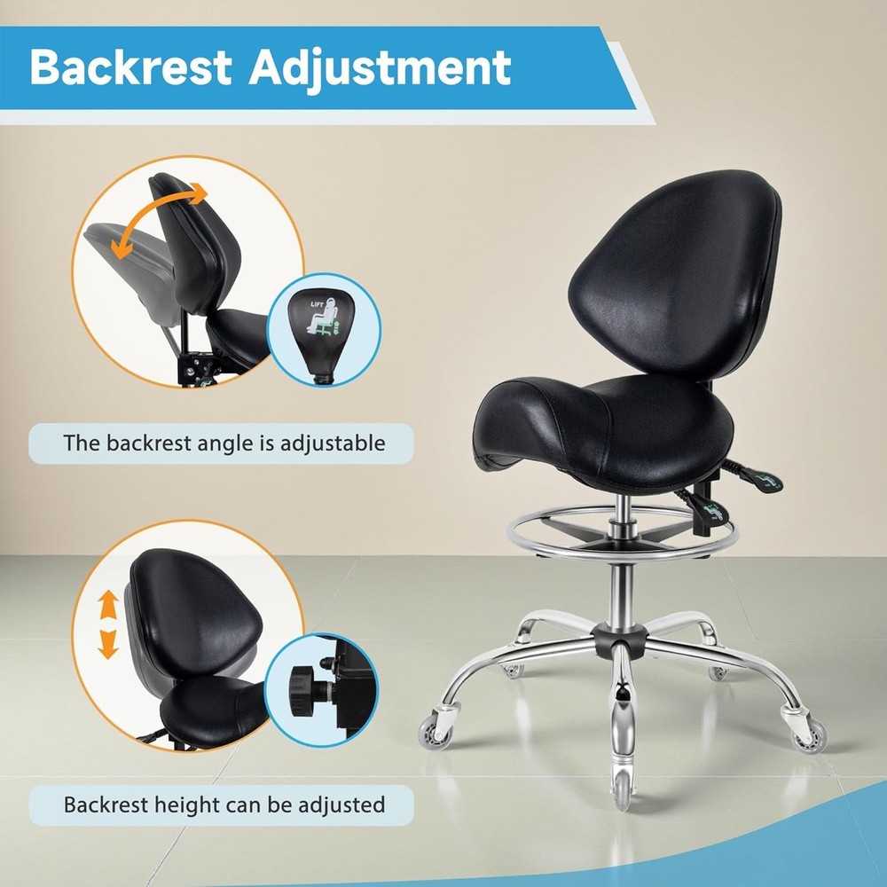 Saddle Stool with Wheels Ergonomic Rolling Height Adjust