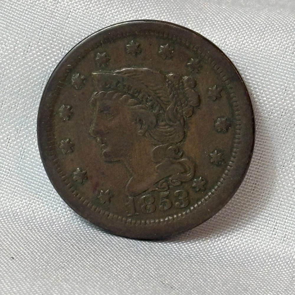 1853 Large Cent US Coin Braided Hair