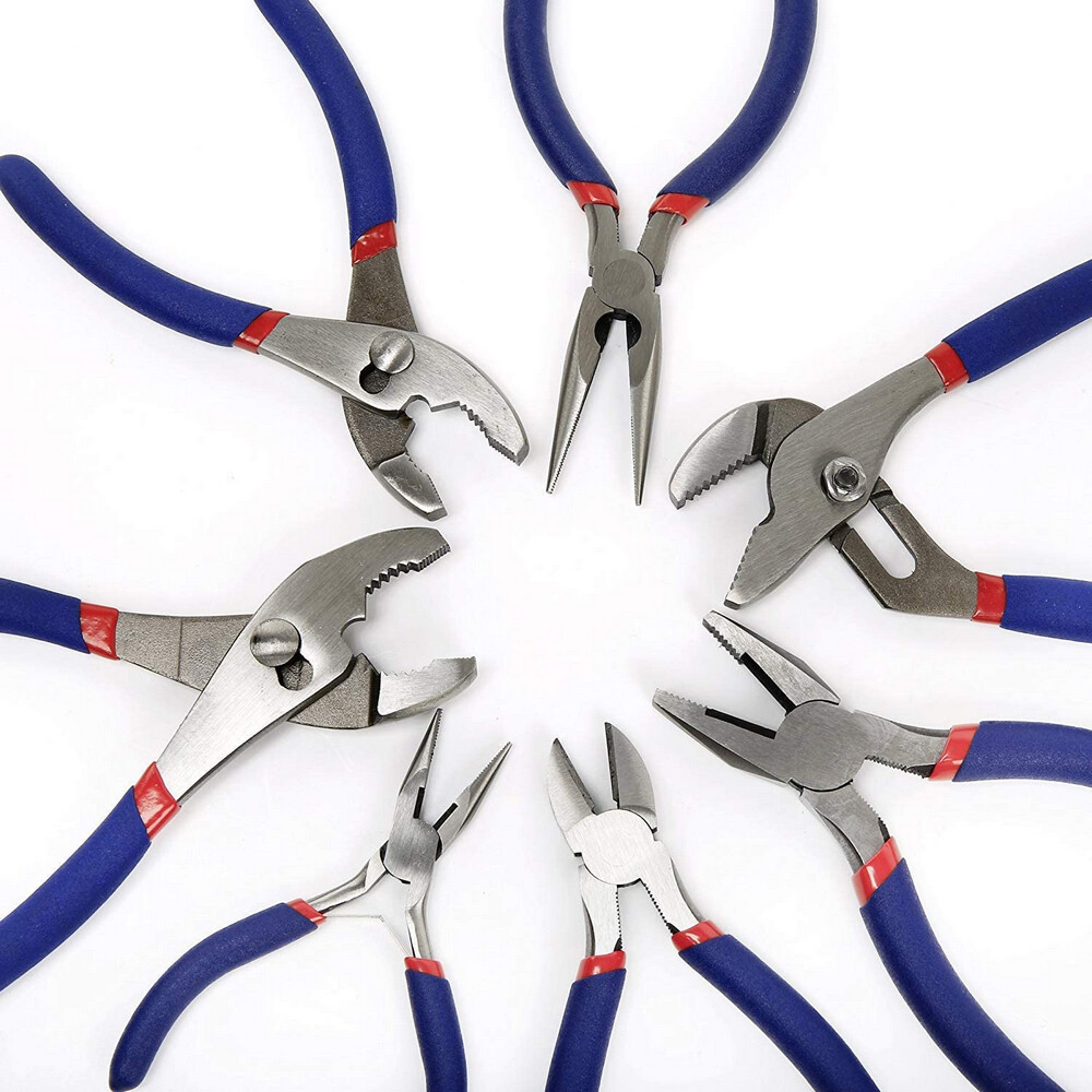 WORKPRO 7PC Pliers Set (8-inch Groove Joint Pliers 6-inch Long Nose Carbon Steel