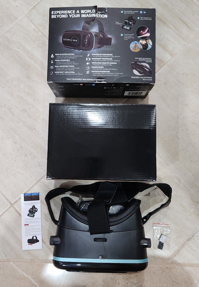 New UTOPIA 360 VIRTUAL REALITY 3D HEADSET WITH BLUETOOTH CONTROLLER ReTrak ETVRC