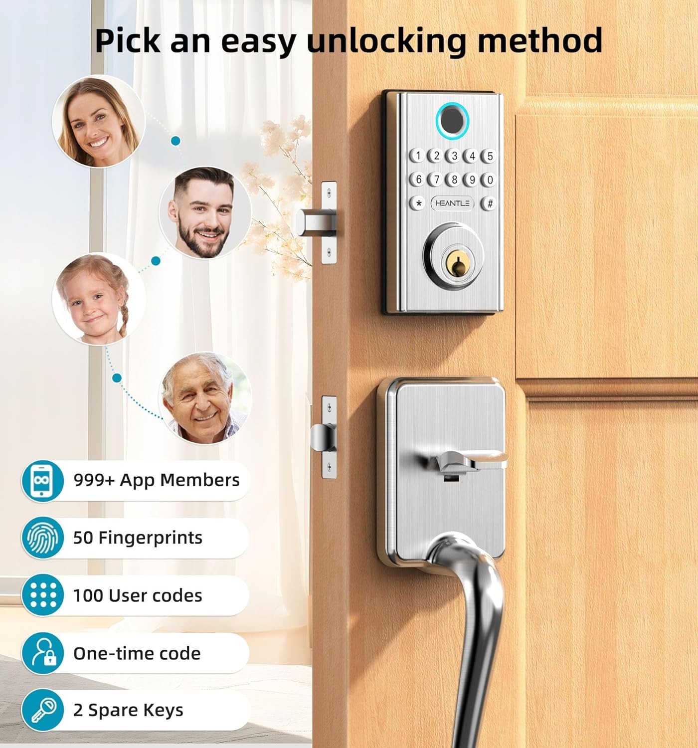 HEANTLE Smart Door Lock WiFi Fingerprint Keyless Entry Digital Keypad Deadbolt