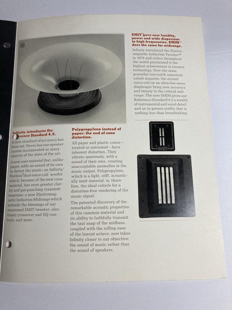 Infinity Reference Standard 4.5 Speakers Brochure 1980 Excellent Condition