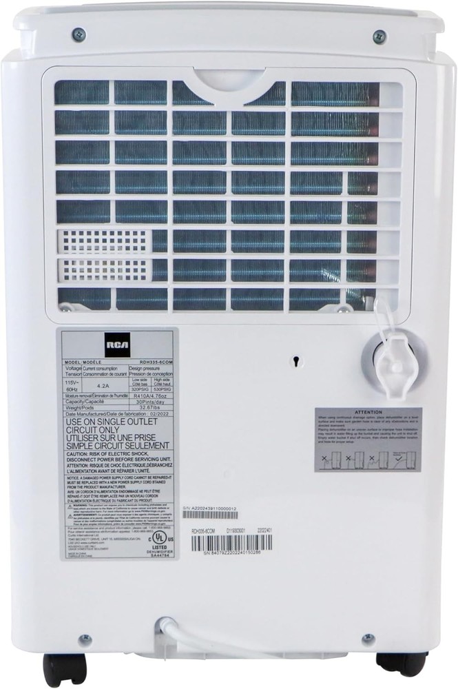 RCA 20-Pint Portable Dehumidifier with Auto-Shutoff & Timer