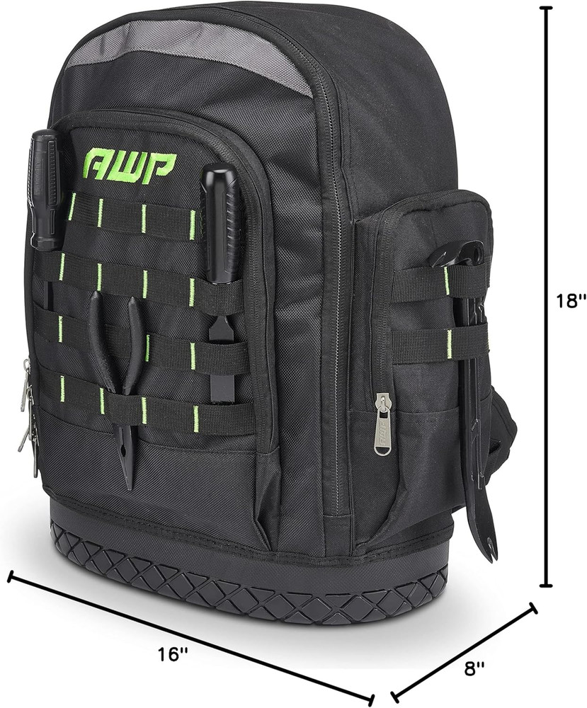 Extreme Tool Backpack, Rugged Polyester Jobsite Backpack with Waterproof Molded