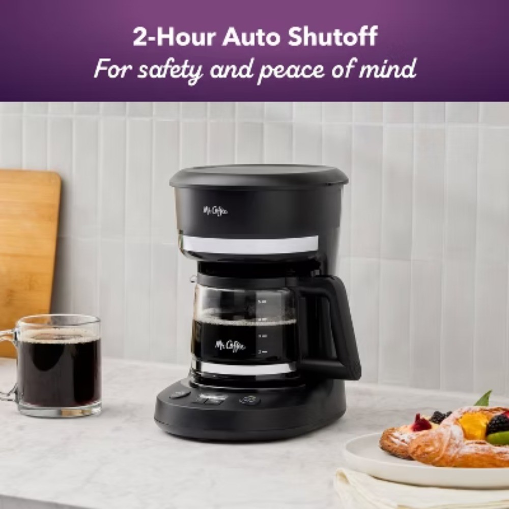 Mr. Coffee 5-Cup Programmable Coffee Maker Black: Drip Coffee Machine