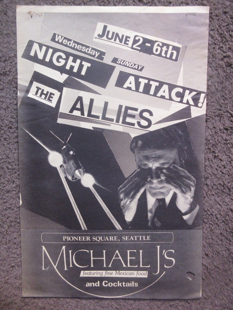 THE ALLIES (SEATTLE) 11x18 MICHAEL J's 1982 GIG POSTER RARE ("EMMA PEEL" VID) GD