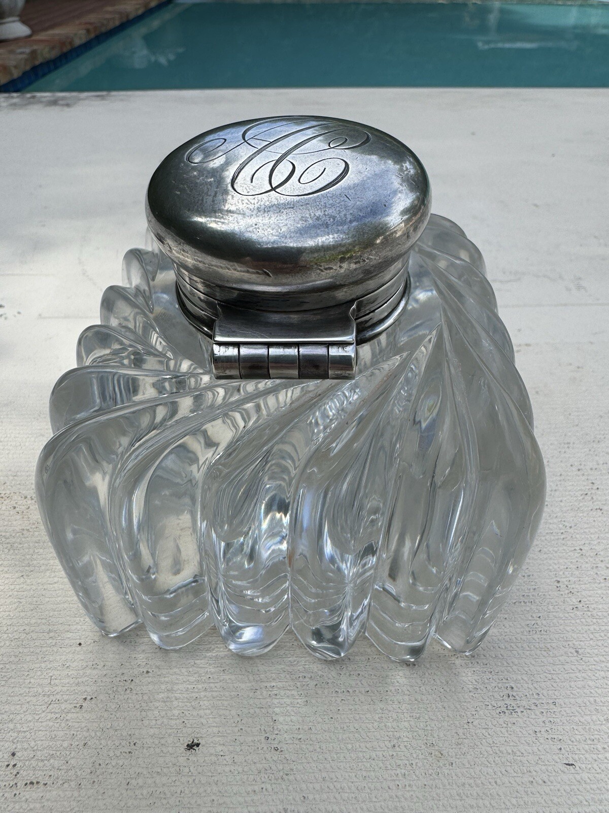 19th Century Tiffany & Co Sterling Silver and Cut Crystal 3.75” Inkwell and Cap