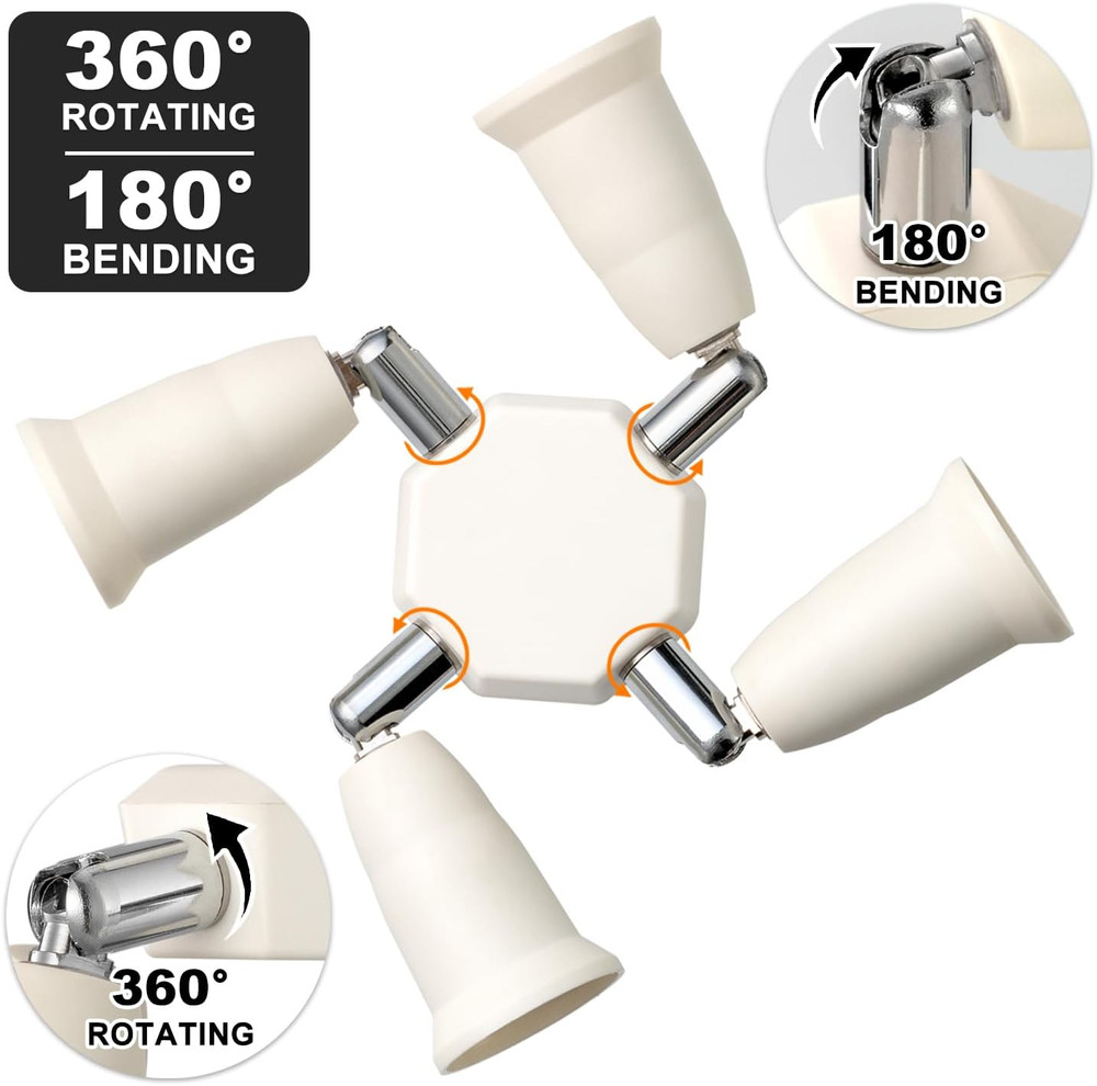 4 in 1 Light Socket Splitter Adapter, E26 E27 Standard Base LED Bulbs Converter