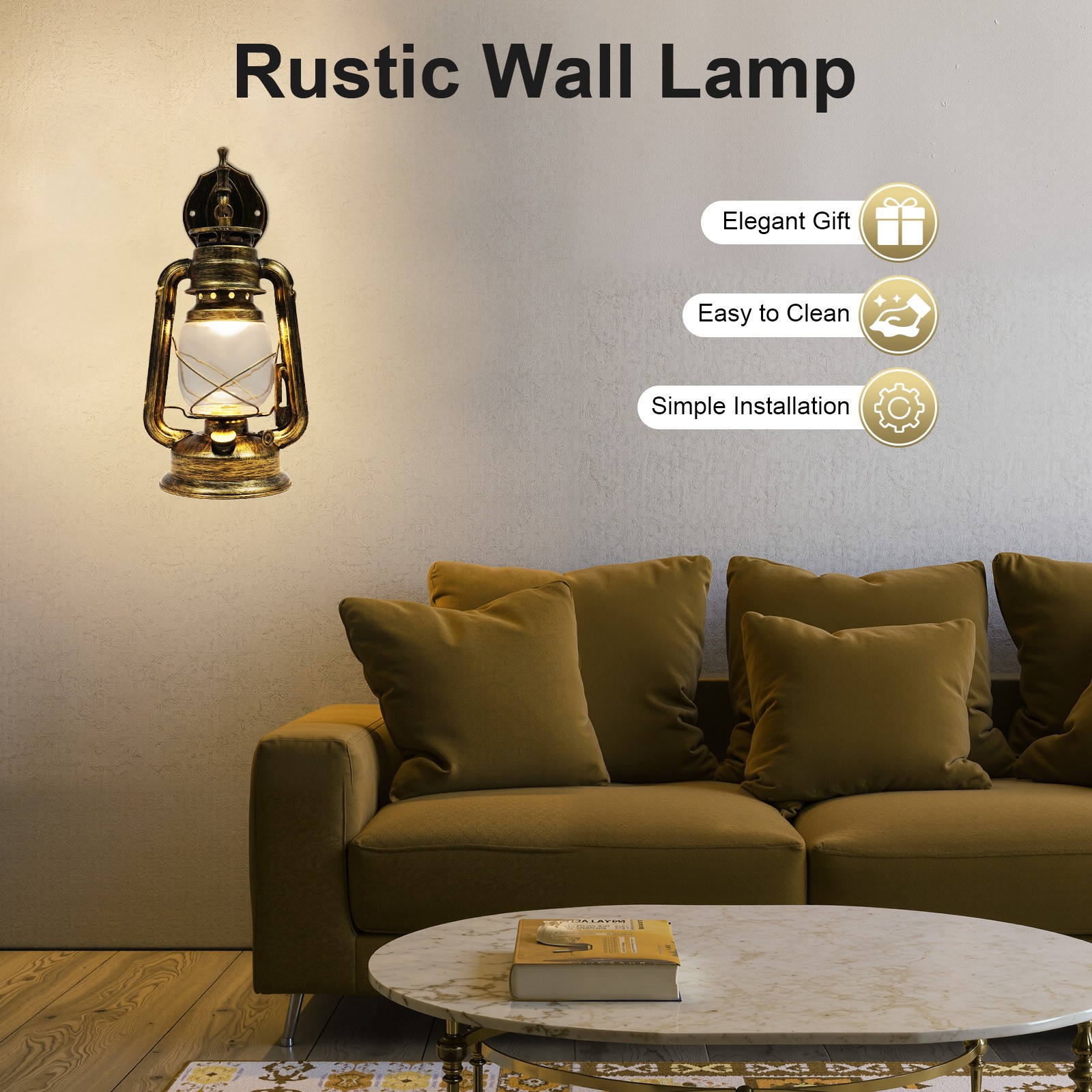 Rustic Wall Sconce Lighting Lantern Mounted Light with Glass Lampshade Hallway