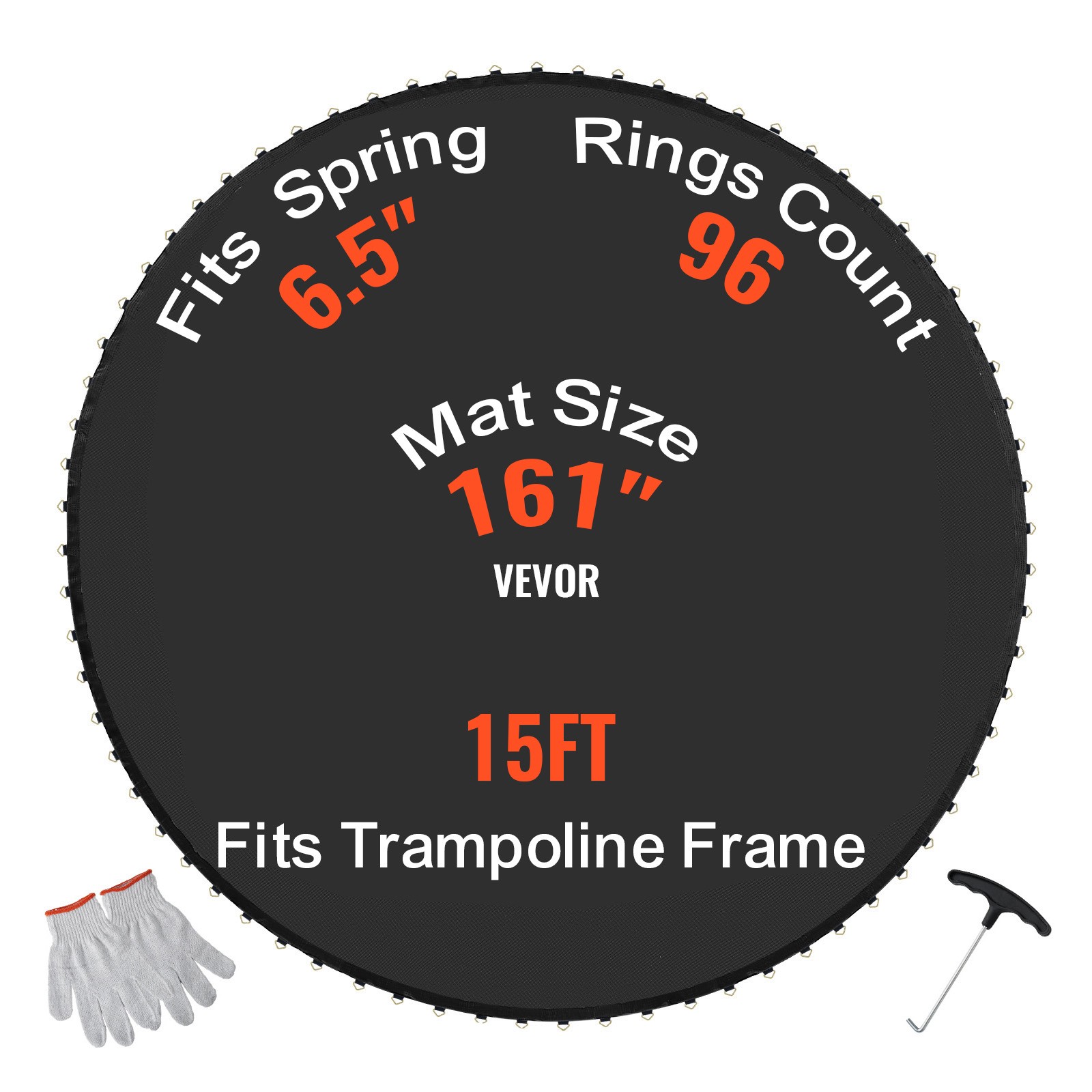 VEVOR Replacement Trampoline Mat Fits 15ft Frame 96 V-Rings 6.5" Spring Length