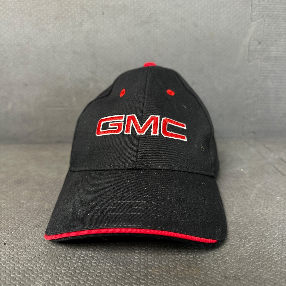 GMC Hat Cap Black Red Trim Letters Hook Loop Tall One Size
