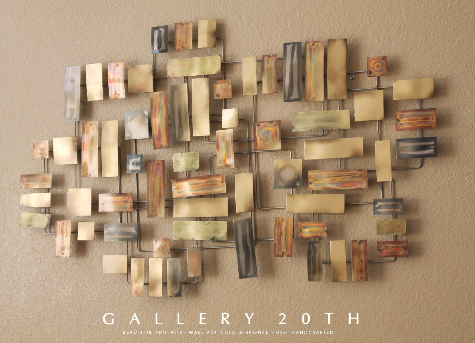 MONUMENTAL MODERNIST WALL SCULPTURE! BRUTALIST HANDCRAFTED METAL ART BRONZE ORIG