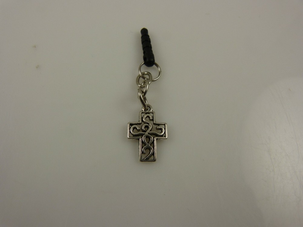Easter cross cell phone Ipad charm ear cap dust plug silvertone