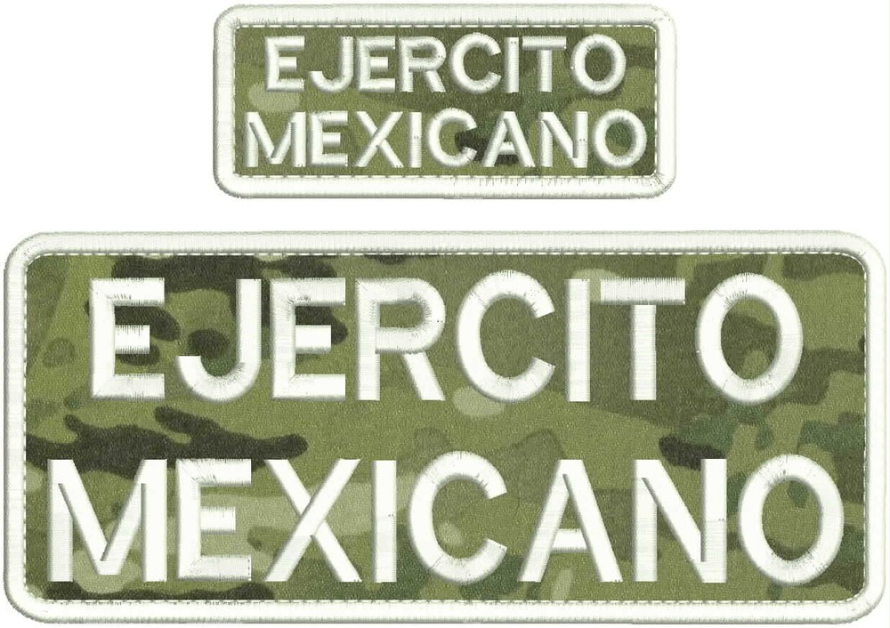 EJERCITO MEX EMBROIDERY PATCH 4X10 AND 2X5 HOOK ON BACK WHITE ON MULTICAM