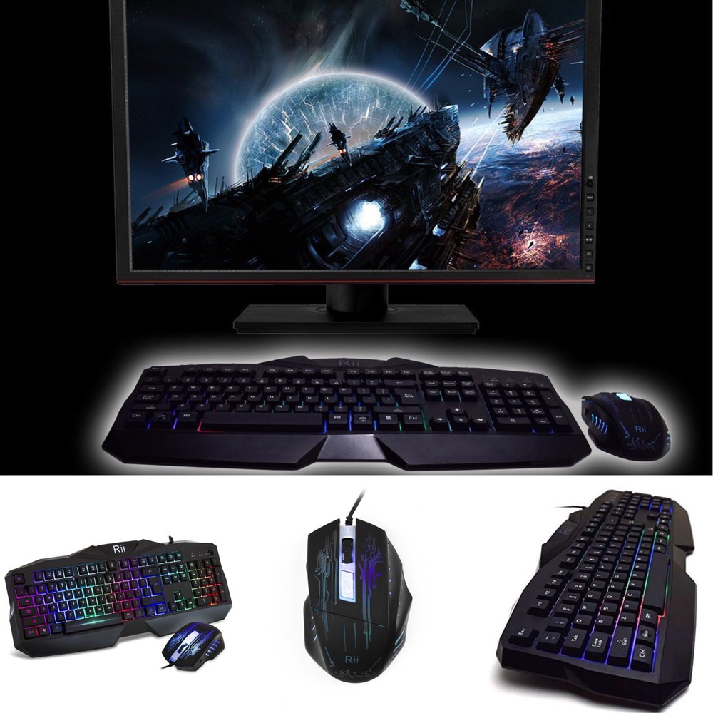 Rii RM400 Gaming Keyboard & Mouse Combo Bundle 7-Colors Backlit LED for Mac/PC