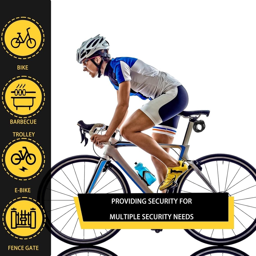 Bike Cable Lock 6FT Long, 4 Digit Resettable Combination Lock, Heavy Black