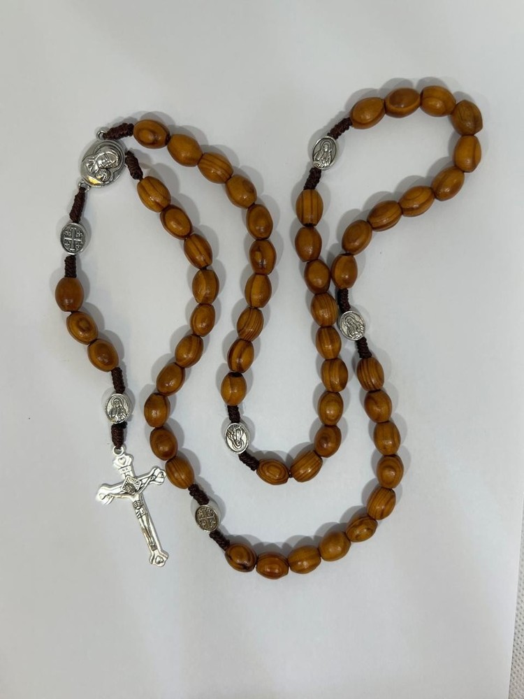 Saint St Benedict Rosary Wooden Holy Land Jerusalem Crucifix Cross Prayer Beads