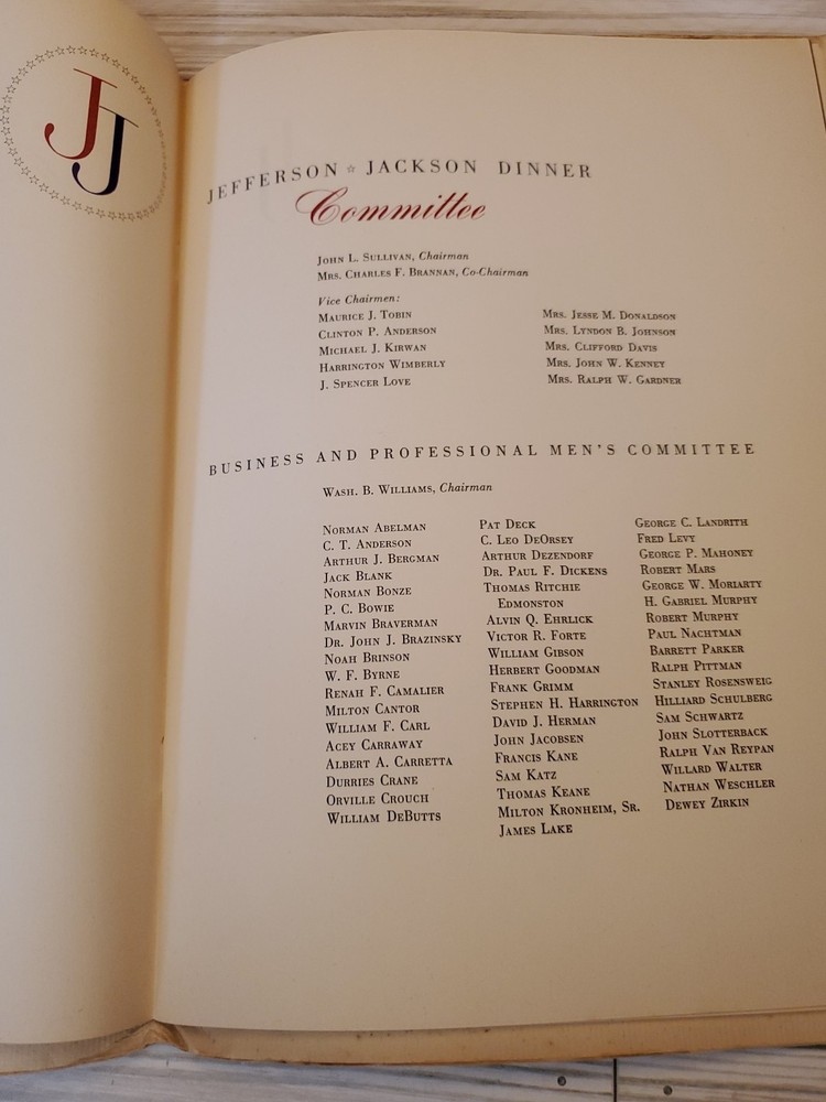 1951 Jefferson Jackson Dinner Program Includes Menu Democratic Fundraiser RARE A