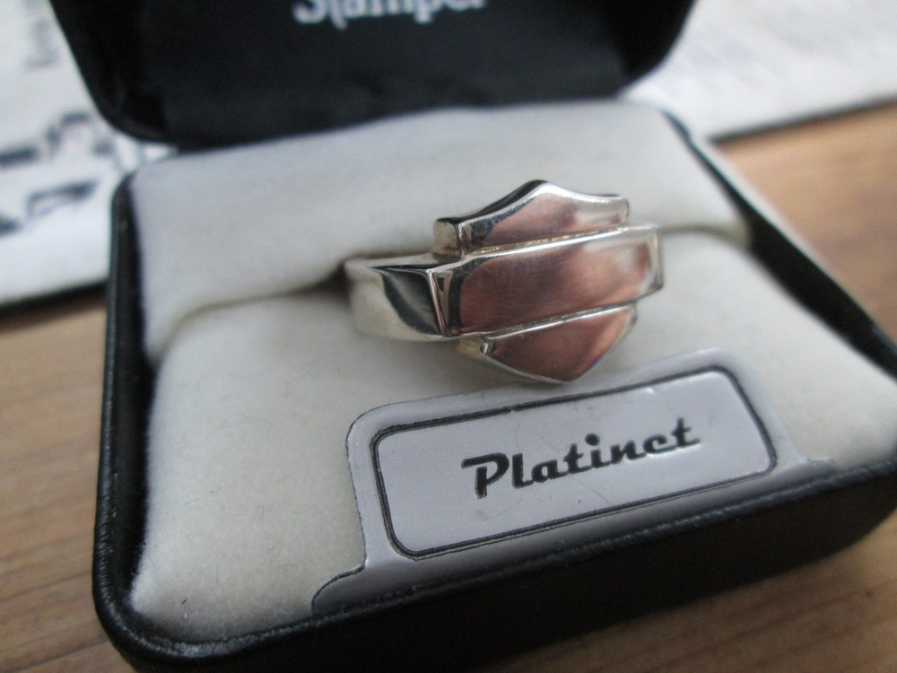 Harley Davidson Stamper Platinet Solid Silhouette Square B&S Emblem Ring PR7494