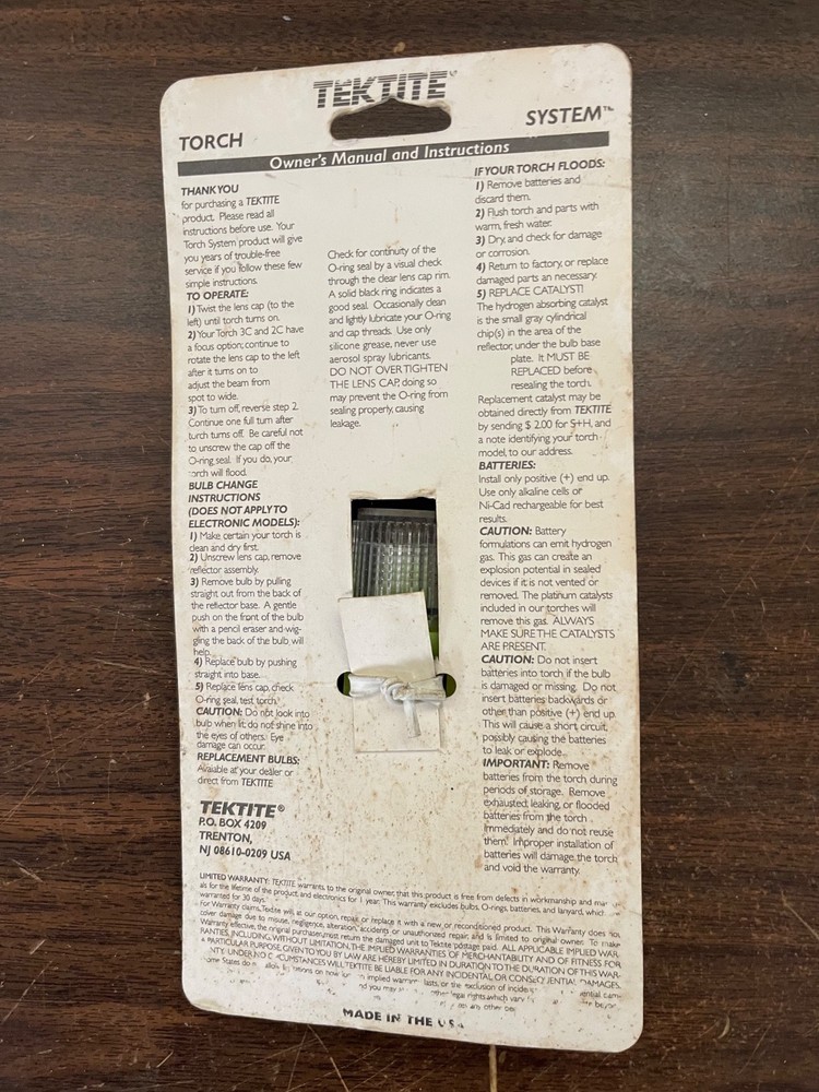 TEKTITE Micralite Diving Light Stick Yellow Handle UNTESTED