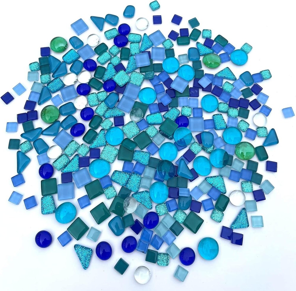 Assorted Blue Irregular Crystal Mosaic Tiles, 9oz Value Pack - Perfect for Ar...