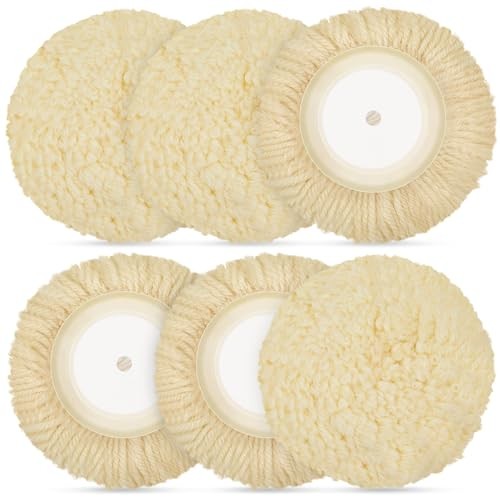 6 Pcs Wool Polishing Pad Hook Loop Buffing Pad for Drill Curved Edge 8 Inch