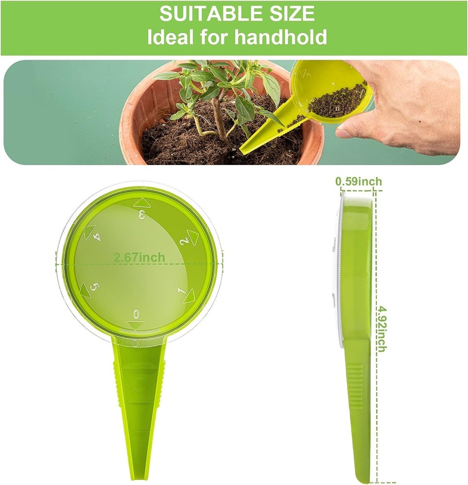 Durable 6-Pack Handheld Seed Dispenser Tool with 5 Dial Settings - Light Green