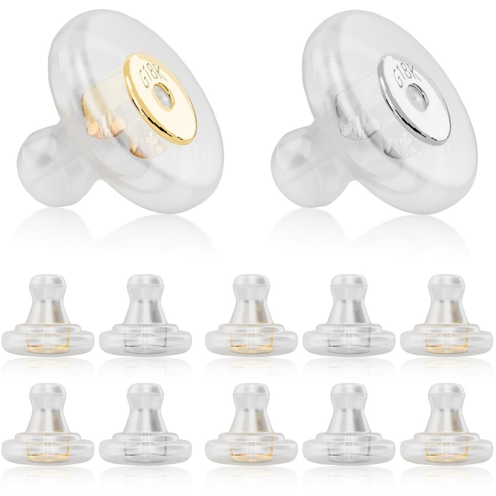 Silicone Earring Backs, 18K Gold Secure Locking Design for Studs, Hypoallerge...