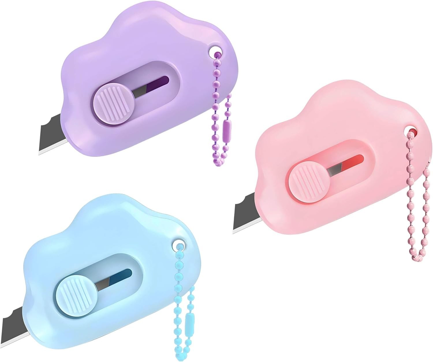 Cloud Shaped Retractable Box Cutter 6 Pack Keychain Letter Opener Stainles Steel