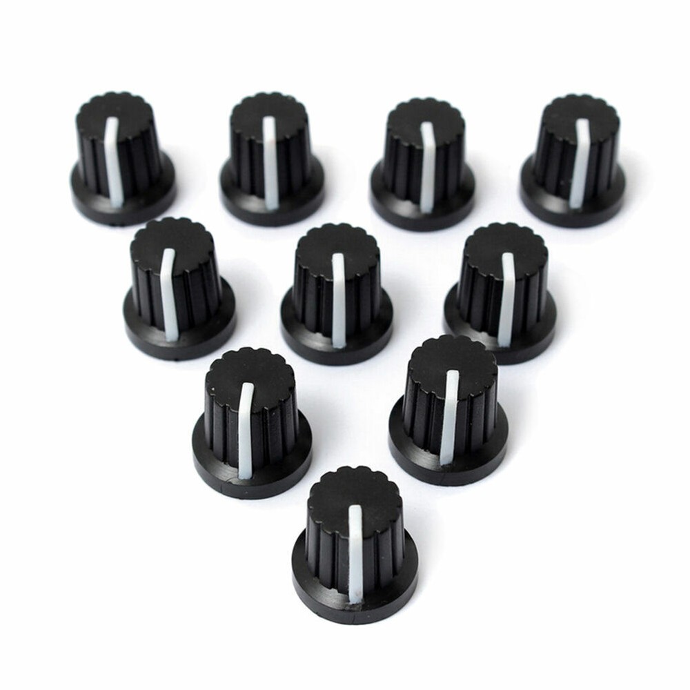 10 Pcs 6mm Shaft Hole Dia Plastic Threaded Knurled Potentiometer Knobs wh148 Cap