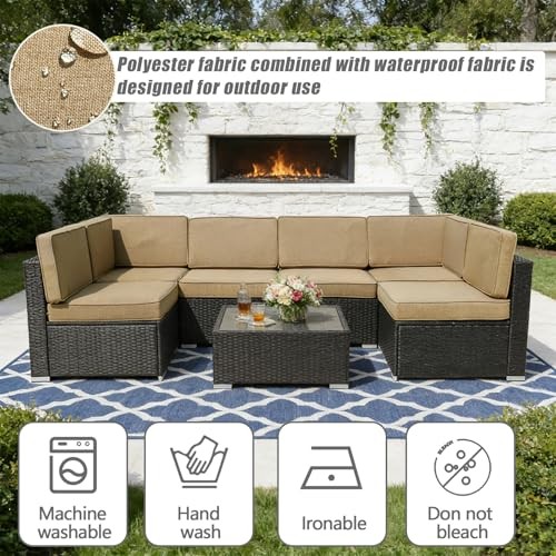 14 Pcs Patio Cushion Covers Replacement Outdoor Couch Cushions Covers Brown