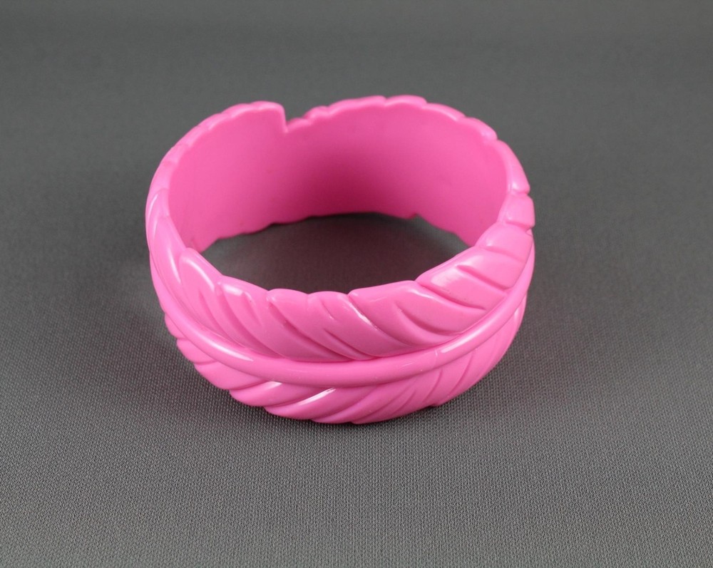 Pink leaf bangle bracelet plastic feather bangle 8.25" size circumference