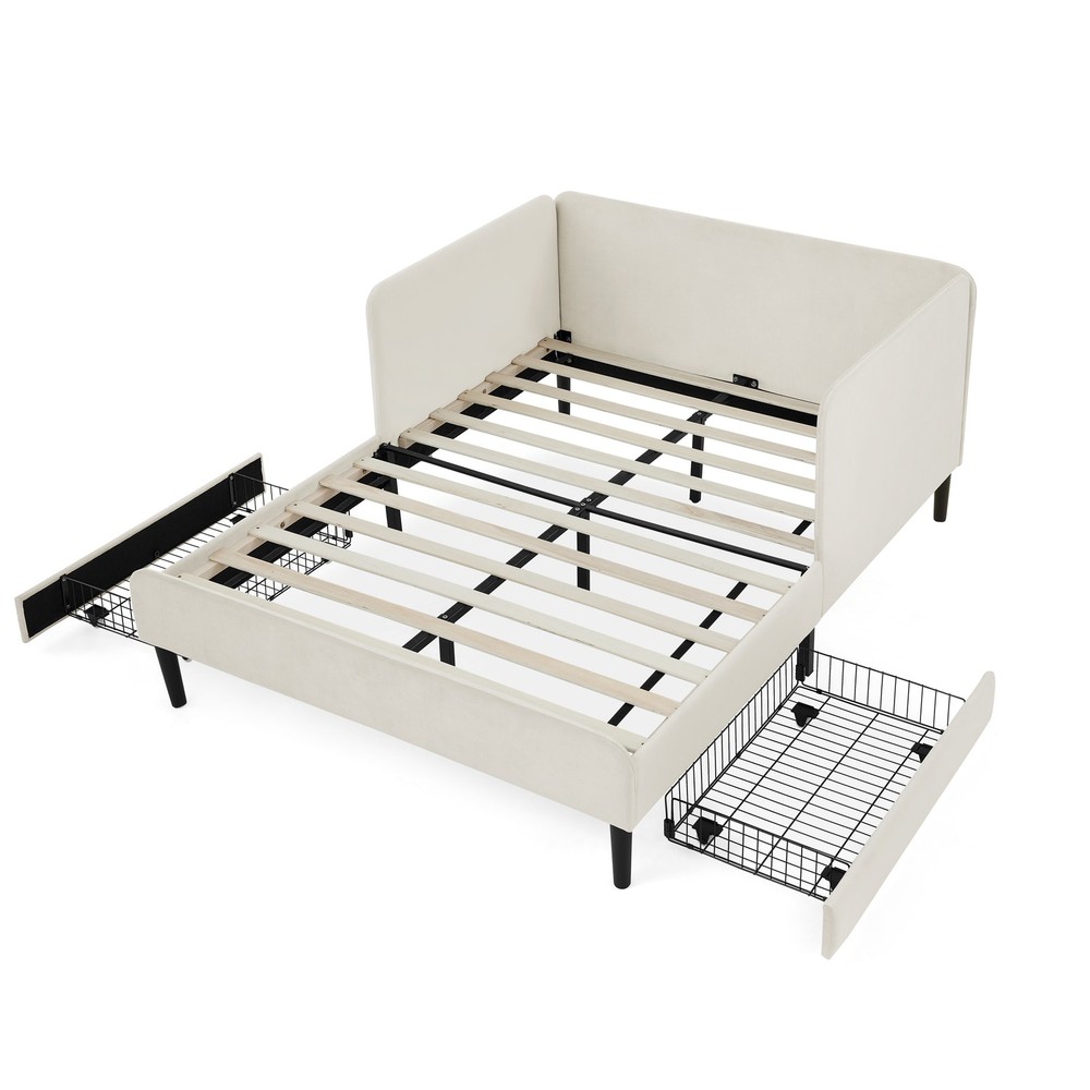 Full Size Upholstered Platform Bed Frame with 2 Storage Drawers, Adjustable Vel