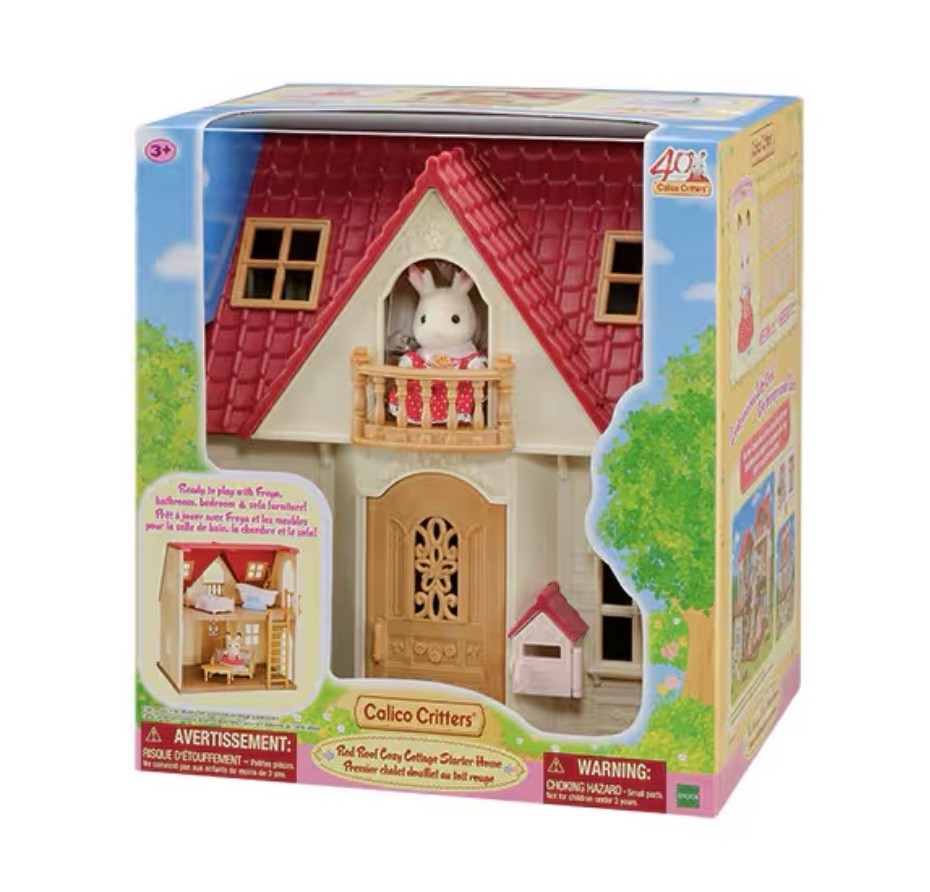 Calico Critters Red Roof Cozy Cottage Starter Home 2 Story Dollhouse 16 Pieces