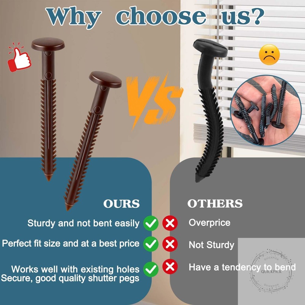 60Pcs 3 Inch Vinyl Shutter Fasteners, Window Shutter Panel Pegs Shutter Screws