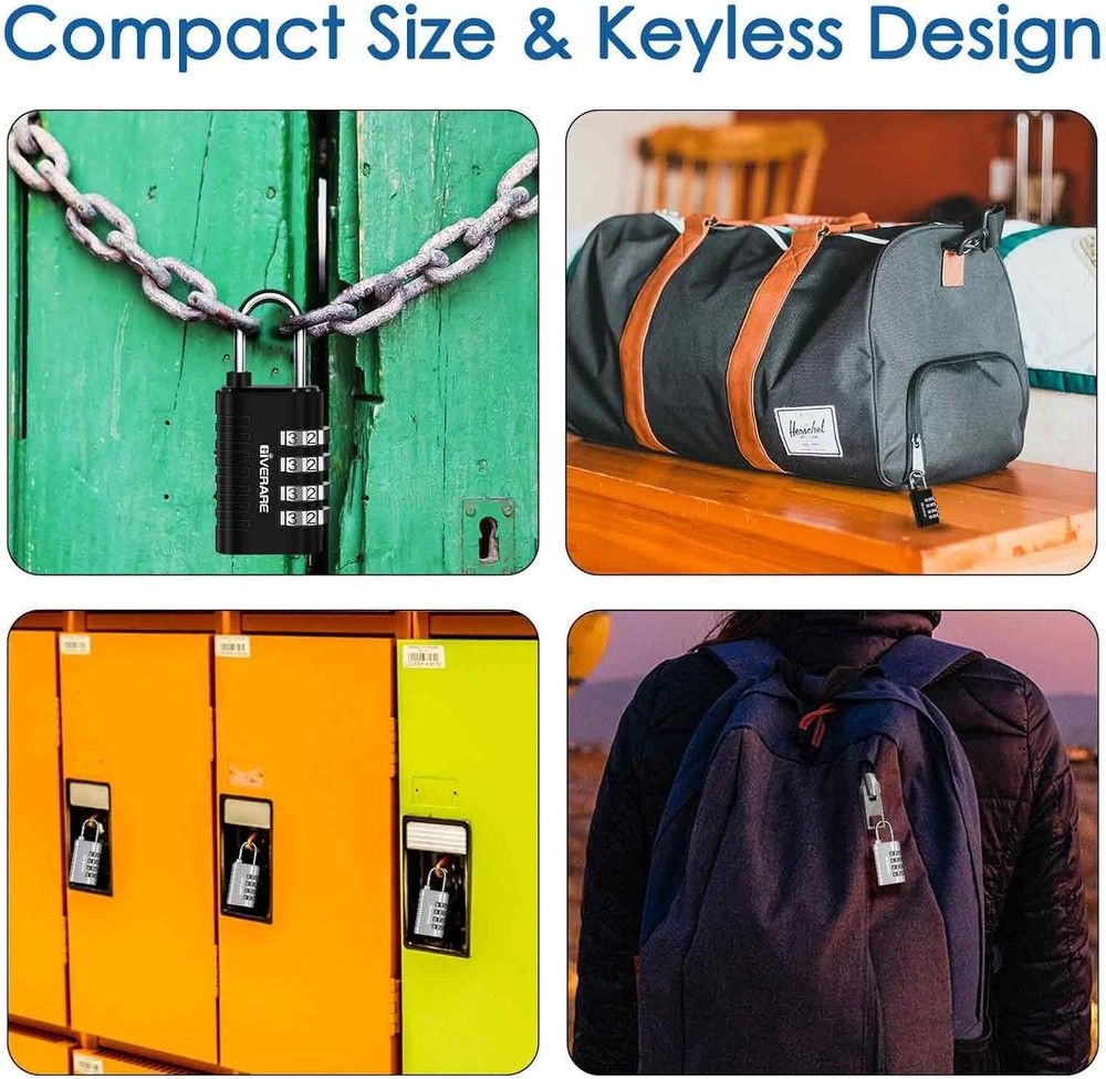4 Pack Combination Lock, 4-Digit Padlock Keyless, Resettable Metal Luggage Locks