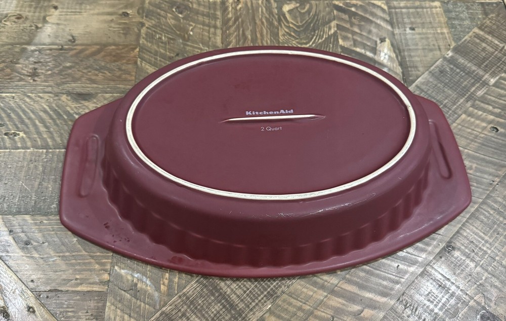 KitchenAid Red Cranberry 2 Quart Stoneware Bakeware Casserole Dish Baking Pan