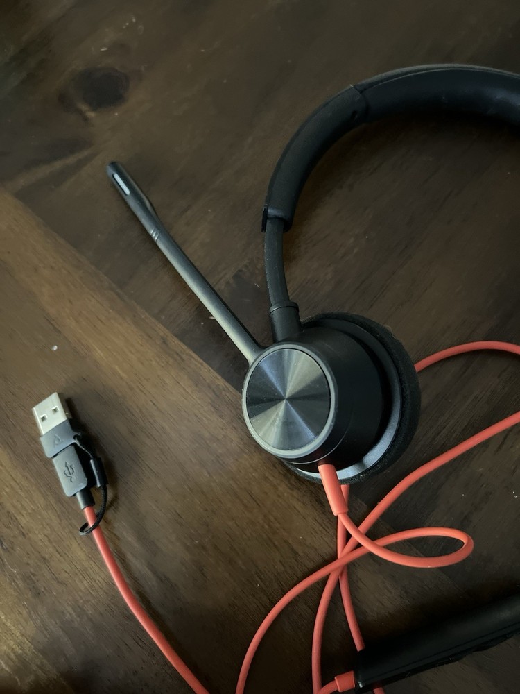 Poly USB Wired Headset Boom Microphone Inline Controls Black/Red