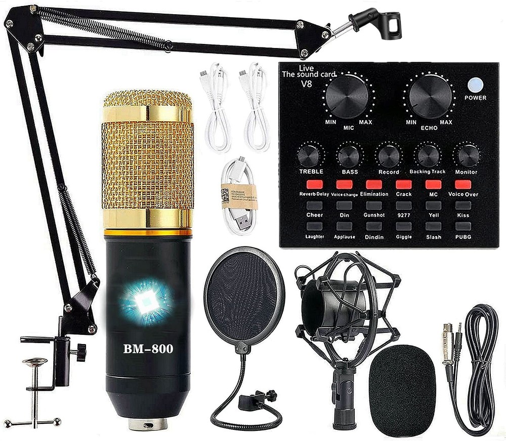 Podcast Equipment Bundle BM-800 Mic Audio Interface Voice Changer Studio Package