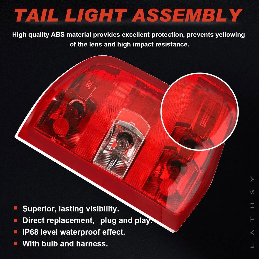 Lathsy Tail Light Assembly Compatible With Left Driver Side, Red Border