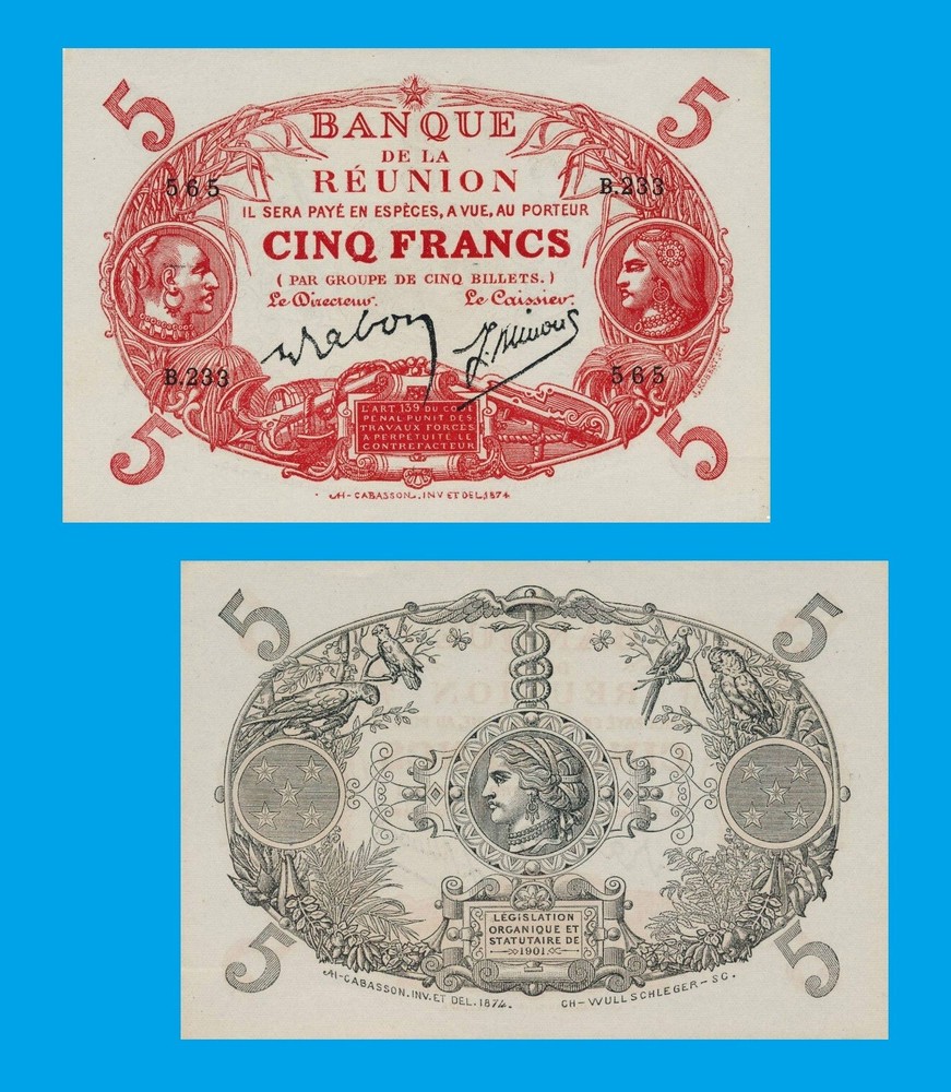 REUNION 5 francs 1901  / COPY