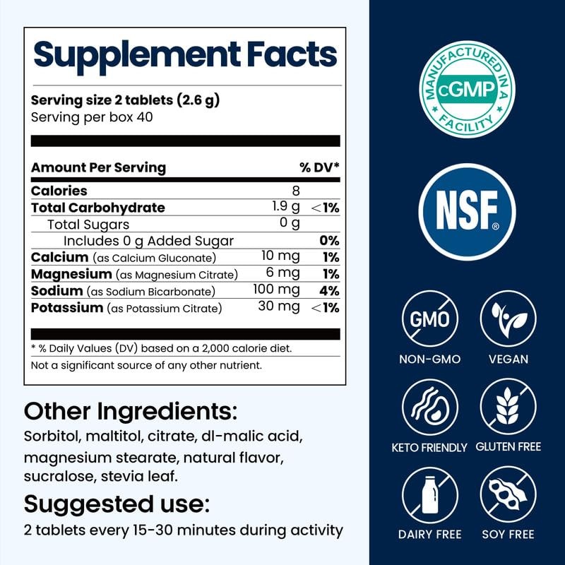 Chewable Electrolyte Tablets, 80 Count Fast-Dissolve Sugar-Free Stick Salt Table