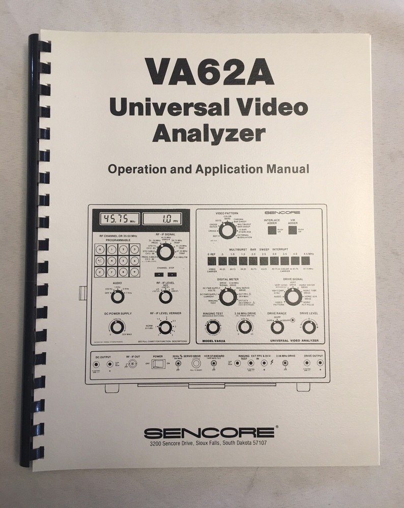 NEW OEM  SENCORE VA62A Universal Video analyzer Operation & Application MANUAL!!