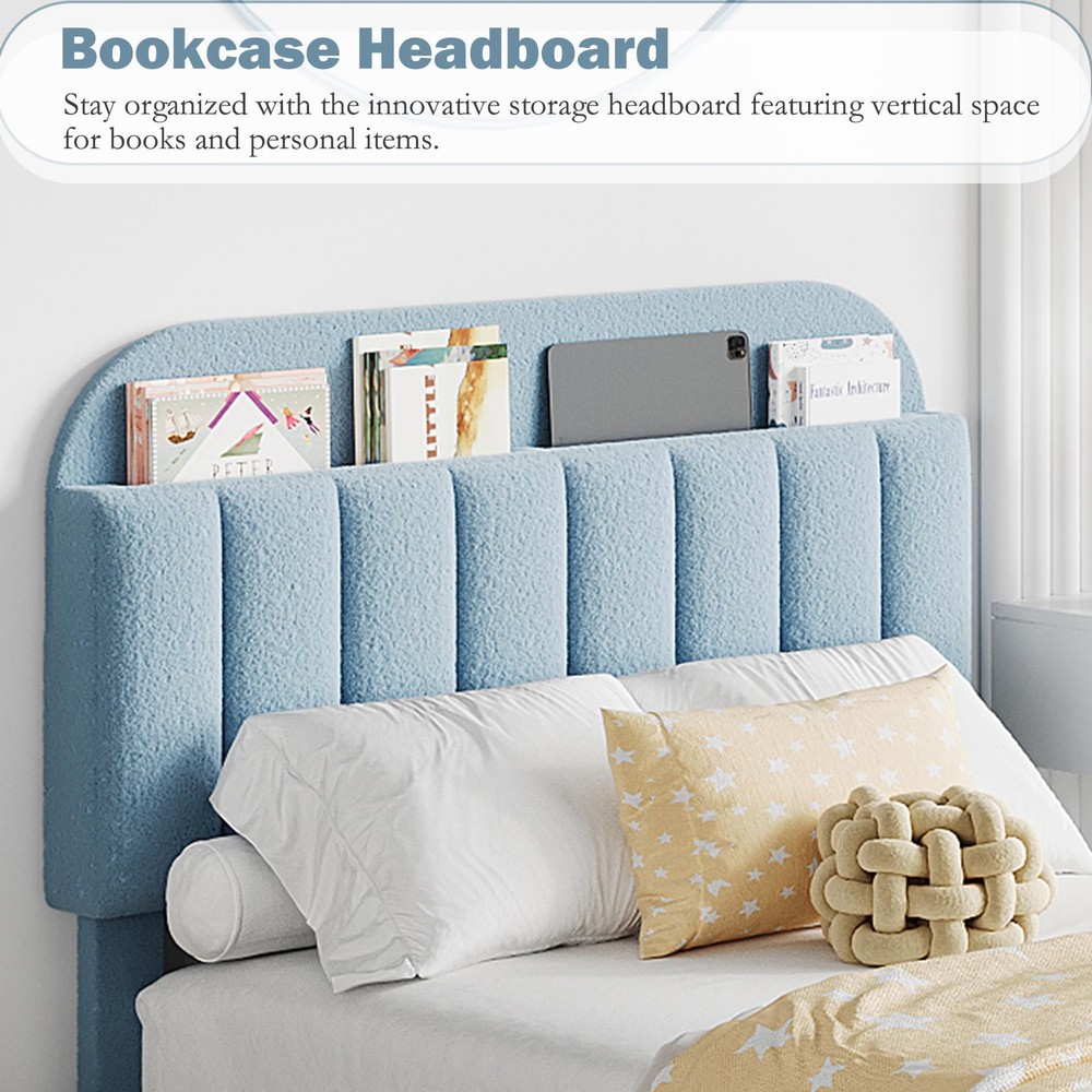 Full Size Upholstered Bed Frame & Headboard ,Boucle Platform Bed with 2 Drawers