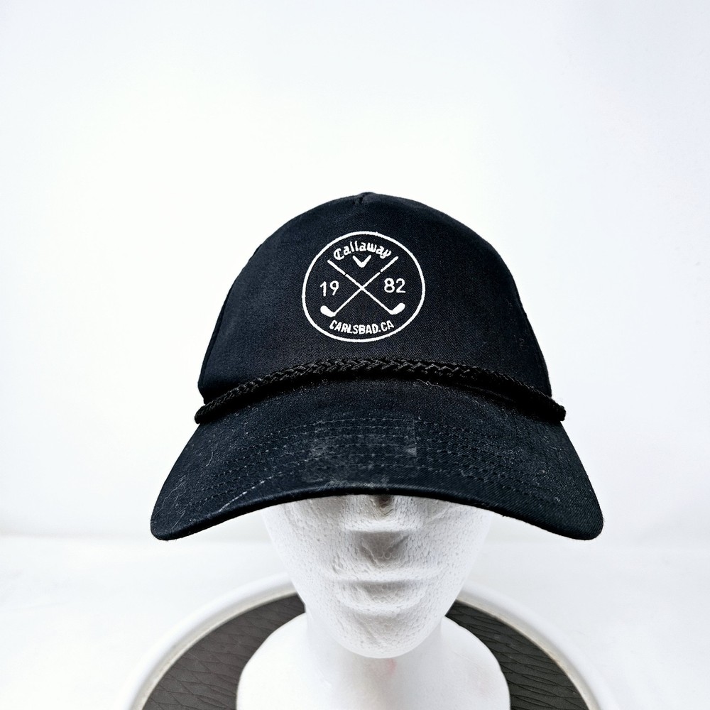 Calloway Golf Carlsbad CA 1982 Black Adjustable Leather Strapback Hat Used