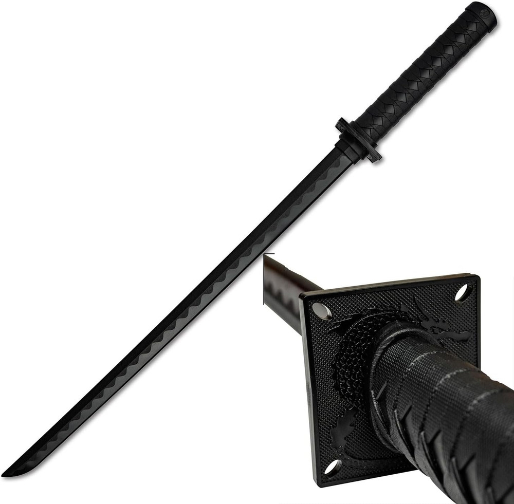 Black Polypropylene Training Sword Samurai Style Handle Sparring Practice Tool