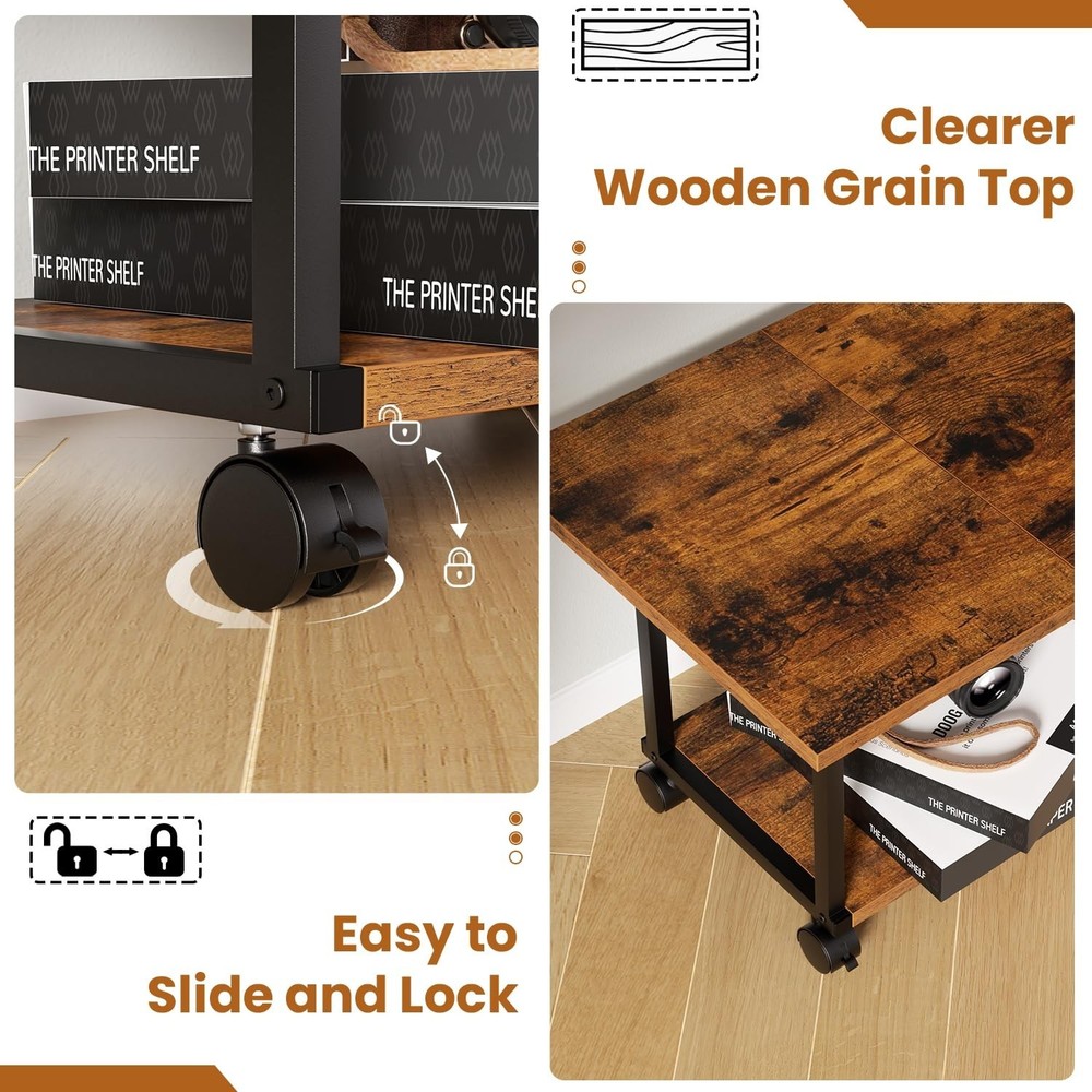 Asgolion Printer Table, 2-Tier Under Desk Printer Stand with Charging Station...