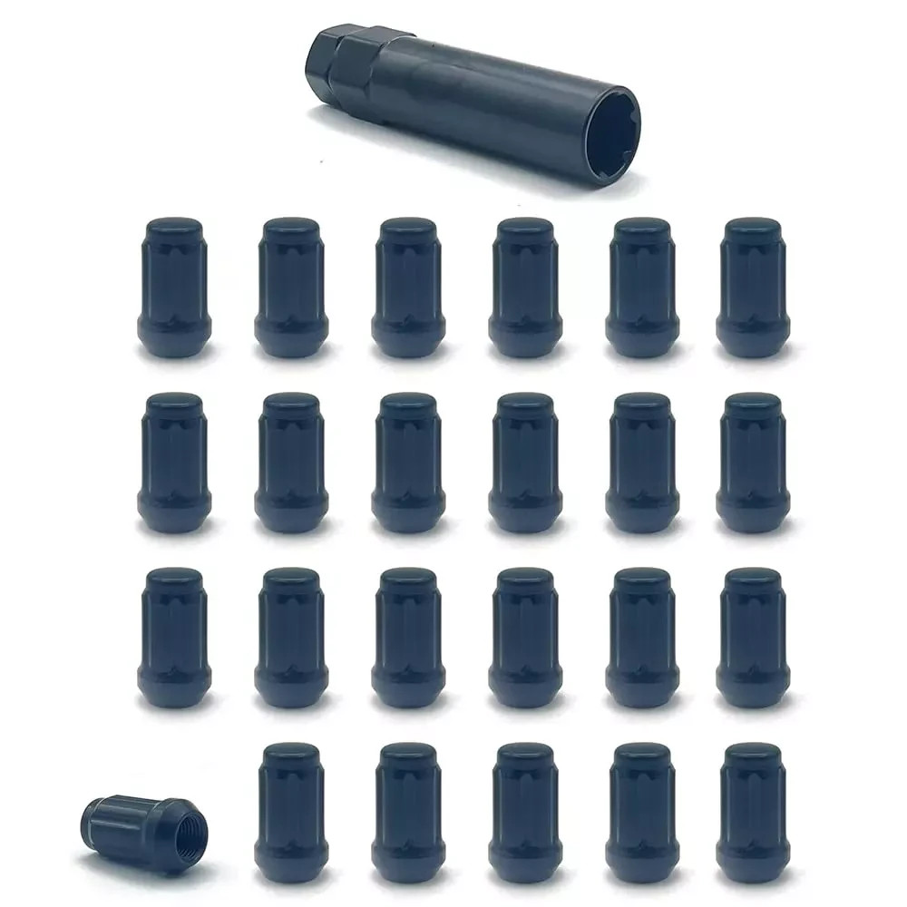 24Pcs M12X1.25 Lug Nuts, Black Closed End Spline Lug Nuts with 1 Socket Key Comp